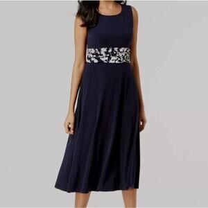 Jessica Howard Navy Blue Floral Waist Fit Flare Dress Women Sz. 10 NWT Boho Chic